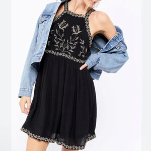 Urban Outfitters Westerly Embroidered High Neck Black Gold Dress Size M NWOT
